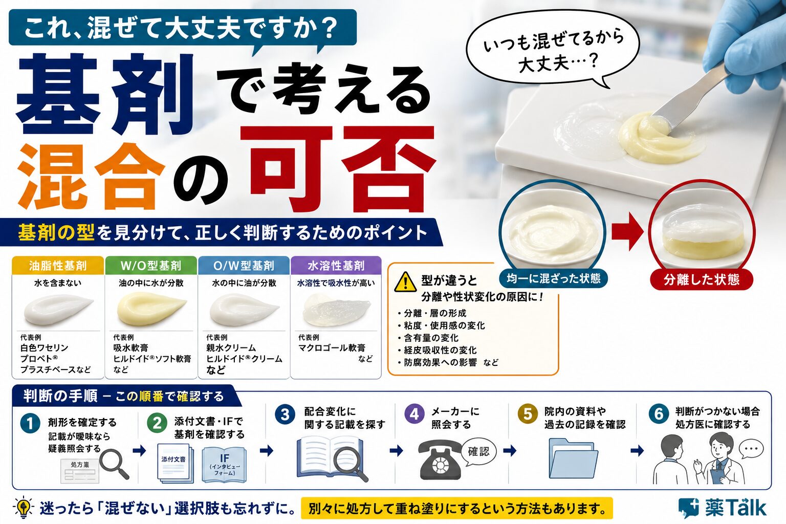 軟膏・クリームは混ぜていい？ 基剤から考える配合変化と、実務での判断手順