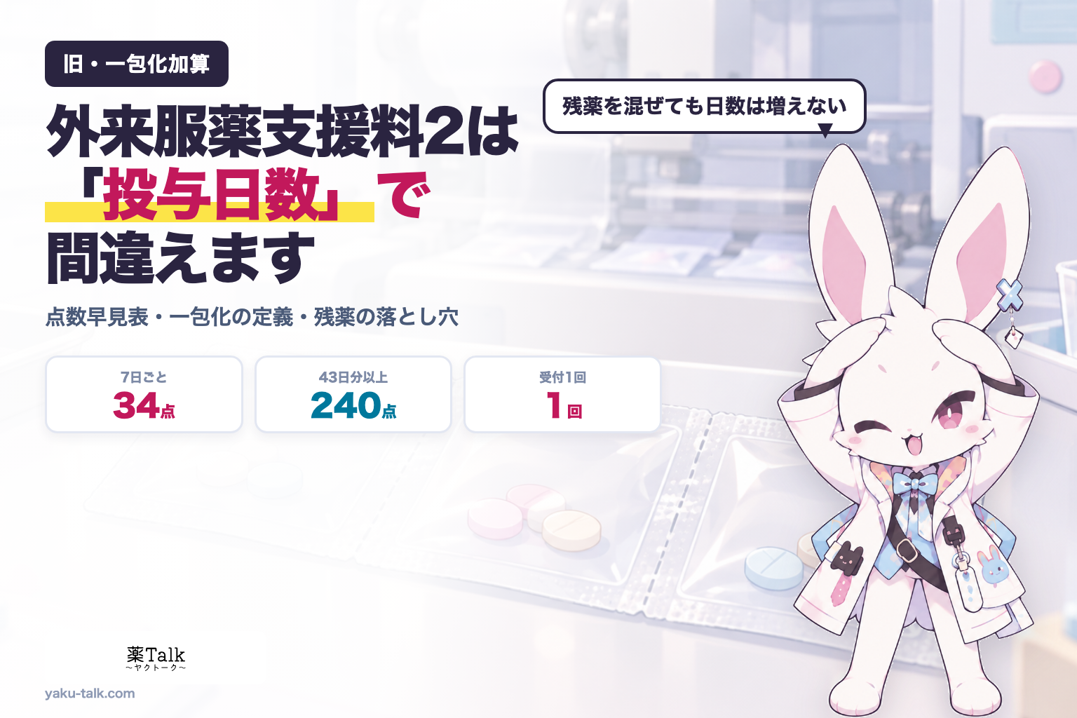 外来服薬支援料2は「投与日数の数え方」で間違えます｜点数早見表・一包化の定義・残薬を混ぜたときの落とし穴